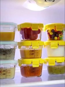 4Pcs 170ML Baby Food Storage Container Glass Portable Seal Storage Baby Glass Solid Food Bowl Bekas Makan