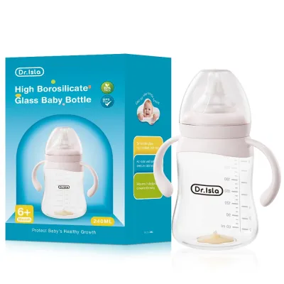 Dr.isla ขวดนม ขวดนมแก้ว 80ml /160ml /240ml ขวดแก้วเด็กคอกว้าง ป้องกันอาการโคลิค ปลอด BPA Free GB61