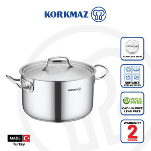 Korkmaz Proline Gastro Stainless Steel Stock Pot (Soup Pot) - 40x25cm Induction Compatible Made in Turkey