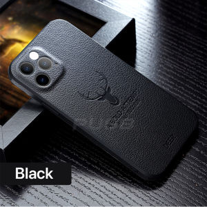 Luxury leather texture square frame case on for iPhone 15 14 13 12 11 pro Max iPhone X XR Xs deer camera protection shockproof cover