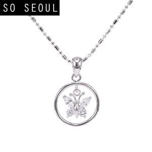 SO SEOUL Caria Butterfly in Circle Diamond Simulant Zirconia Pendant Chain Necklace