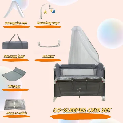 5 in 1 Portable Crib For Baby One-Handed Setup Baby Crib Pack and Play with Removable Changing Station. Foldable Bassinet Bedside Sleeper with Storage Organizer Toy Bar for Newborns to Toddlers