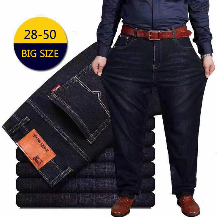 Men's Rubber Pants Jeans Plus Size 44 46 48 50 Pants Long Straight Cut Thick Denim / Men Elastic