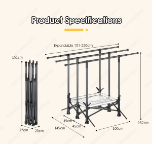 ODOROKU 3 Tier Premium Aluminum Foldable Laundry Rack Grey with Windproof Hooks Laundry Drying Rack Collapsible Height Adjustable Wings Clothing Rack Foldable for Indoor Outdoor