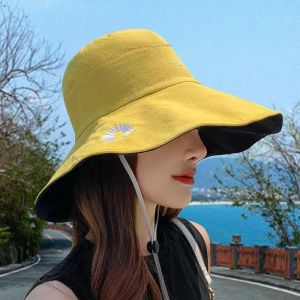 FG Topi Wanita Pelindung UV Topi Pantai Bunga Daisy Bisa Digunakan Dua Warna Depan Belakang Topi Visor Cadar Bucket Topi Murah Import
