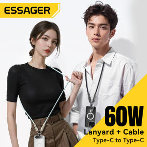 Essager PD60W Type-C C-C Cable Hand Rope Style Crossbody Style Lanyard Data Cord Type C to Type C Fast Charging Mobile Phone Lanyard +Cable Two-in-one Integrated Design For iPhone16 15 Xiaomi15 Samsung HuaweiMate70 Phone Laptop Tablet C-C Cables