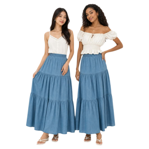 AA BKK Casual Soft Demin Layered Tiered Maxi Long Skirt - xs to large - classy and elegant - timeless classic - timeless piece - casual office or party - classic piece - super kapal ng tela - hindi kayo magsisi - our aim is to produce quality clothe