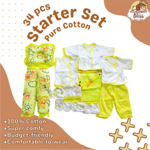 31pcs Pure Cotton Newborn Infant Baby Clothes Baru baruan Tie Side Starter Set with Free 3in1 Bolster Set