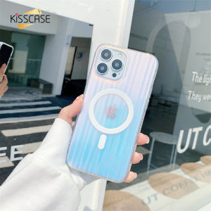 KISSCASE For iPhone15ProMax Frosted Transparent Colorful Aurora Gradient Bumper Metal Lens Protect Shockproof Anti-Drop Case INS Fashion Magsafe Wireless Charger Protective Back Cover For iPhone 15 ProMax 14 Plus 13 12 11