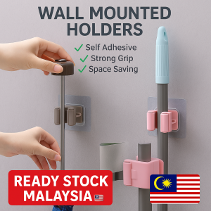 HOME BEST 1pc Non Punch Self Adhesive Mop Holder Strong Wall Mounted Hooks Clip-on Mop Hook Broom Hook Broom Hanger Clip Seemless Mop Rack Broom Mop Holder Mop Buckle Pemegang Pel Pelekat Tanpa Pukulan Dinding Kuat Clip Penyangkut Klip Penyapu FZ1-0047