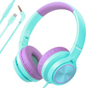 INFURTURE Kids Headphones for School with 3.5mm/USB C Headphones & HD Mic    Over-Ear Headphone for School Foldable Type C Headphone Safe Volume for iPad/Travel/Tablets/Classroom Back to School gift