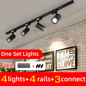 (4pcs lamps+2m Rail) Whole Set Led Track Light Set 12/20/30/40W COB Track Lights Aluminum Rails Track lighting Fixture For Clothing Shop Living Room Home Spotlight Track Lights Lens Lamp Clothing Store Shop Exhibition Hall Home Light Lens Spot goods