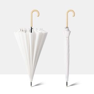 Long umbrella16K windproof curved handle big umbrella rainproof quality classic umbrella small fresh plain color rain or shine umbrella