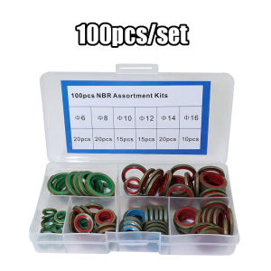 100Pcs/Set Copper Washer Gasket Set Metal Oil Drain Plug Gasket Kit M6-16/M6-30 Bonded Seal Washer