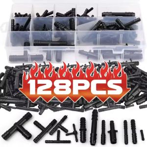 128PCS/Box Car Vacuum Connector Assortment Nylon Hose Joiner Tee Water Spray Pipe Joints for Automotive Use Vacuum Tubing Connector