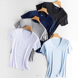 ASRV เสื้อยืดผู้ชาย เสื้อผ้าผู้ชาย t shirt for men เสื้อยืดผ้าไหมเย็นไร่รอยต่อสำหรับผู้ชาย เสื้อยืดรัดคอV อากาศร้อนๆ ใส่เล่นกีฬา ใส่ซับใน เสื้อยืดแขนสั้นคอวี Ice Silk ผู้ชาย