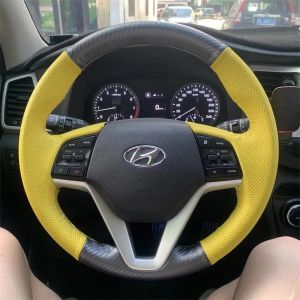 Kaly For Hyundai Tucson 3 2015 2016 2017 2018 2019 nonslip carbon fiber Genuine Leather DIY Hand Stitched Car Steering Wheel Cover 2Z6B7