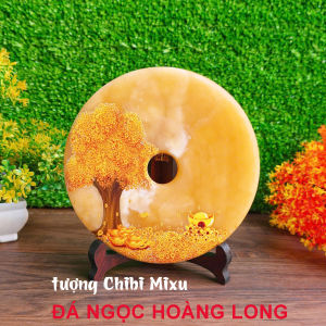(Kèm kệ) Đồng Điếu may mắn phong thủy vẽ tranh trên đá đường kính 15.5cm
