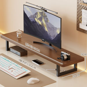 Wooden Monitor Stand Riser Desktop Organizer Shelf Laptop Computer Stand for Home Office Large Capacity Desktop Screen Elevator Rack with Storage Space for PC Monitor Keyboard Mouse Workspace Organization