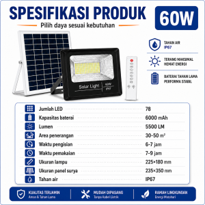 Lampu Sorot LED Tenaga Surya 40W 60W 100W 200W 300W 500W Outdoor IP67 Waterproof Lampu Jalan Solar Cell COD Garansi 3 Tahun