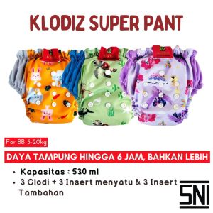 3pc Popok Klodiz SUPERPANTS Celana Tinggal Slup Praktis