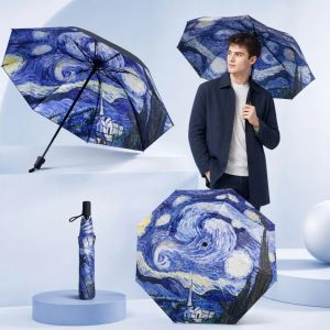 CLARO Van Gogh Oil Painting Style Printed Umbrella Multipurpose UV Protection Automatic Umbrella Creative Portable Folding Umbrella Rain or Shine