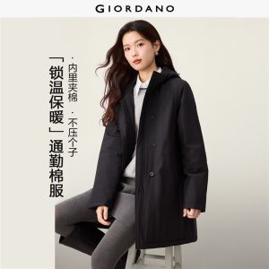 Giordano Beau Monde Women Raglan sleeve mid-length hooded padded coat Free Shipping 13376750