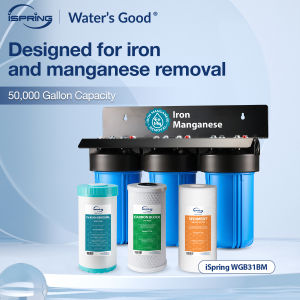 iSpring WGB31BM 3-Stage Whole House Water Filter System Reduces Iron Manganese Chlorine Sediment Taste and Odor 10-Inch 10” x 4.5” Filters 1" Inlet/Outlet 50000 gallons