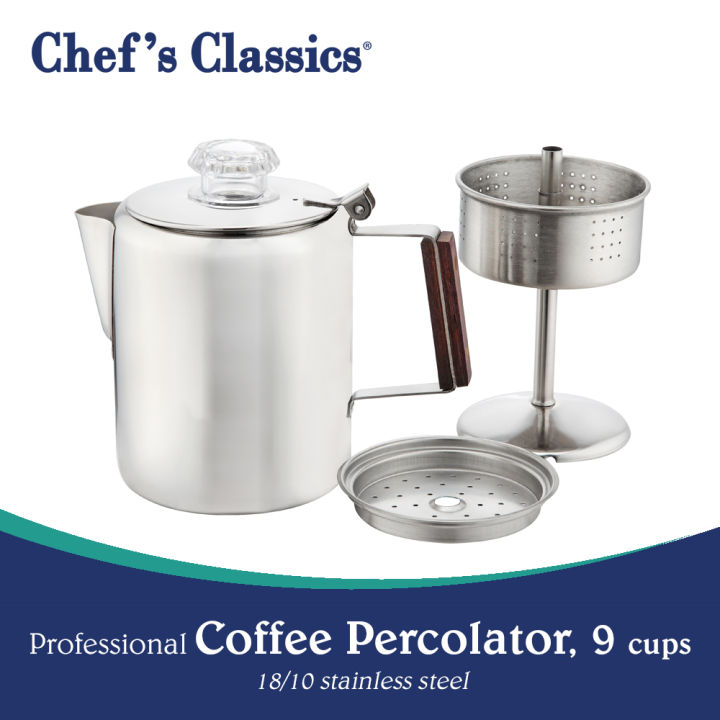 Chef's Classics Professional Stainless Steel Coffee Percolator, 9