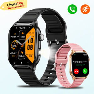 2026 New Smart Watch Flashlight Rotary Encoder True Step Counter Bluetooth Call Heart Rate Monitor Magnetic Charging Sports