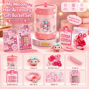 My Melody Kuromi Kids Girls Hair Accessories Gift Box with Hair Clips Hair Ties Comb Stickers and Nail Art Cute Dress Up Set with Portable Organizer for Birthday Surprise School Travel and Daily Styling Gift for Children