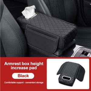 KEBIDU 3 IN 1 Car Center Console Cushion Pad Tissue Box Bag Universal PU Leather Armrest Pad Portable Car Armrest Cover Heightening Pad