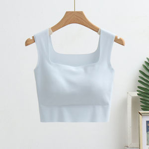 YOLO Ice Silk Bras Tanks For Women Seamless Plain Singlet Lady Causal Chest Pad Tops Vest Sleeveless Camisoles Ladies Fashion Korean Style Solid Slim Female Top