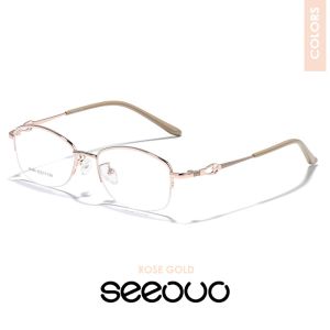Seeouo Frame Kacamata Fashionable Wanita Stylish Kekinian Model Kotak Half Frame Metal Kokoh Plano Lens Bisa Minus 34404