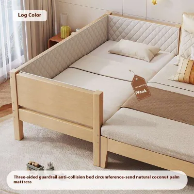 Solid Wood Baby Bed Integrated Type Children Bed Adjustable Kids Bed Frame Thickening Bed Extension