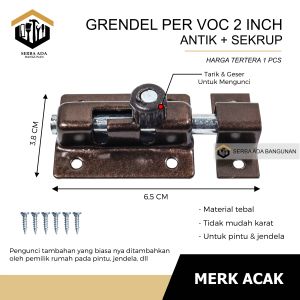 GRENDEL SLOT PINTU 2" (TOWER BOLT) MODEL TARIK PER / LEMARI PINTU RAK BESI ANTI KARAT KUNCI PINTU KUALITAS KUAT MURAH