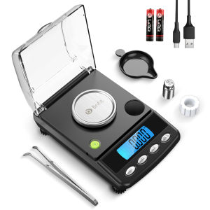 Brifit 0.001g/ 20g Precision Digital Pocket Scale Milligram Scale Electronic Weighing Scale Mini Jewelry Weigh Scales with Calibration Weight Tweezers Weighing Pan LCD DisplayUSB Powered