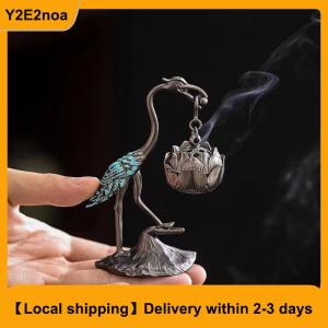 【Local shipping】 Crane Incense Burner Holder Stove Lotus Incense Burner Antique Alloy Lotus Hanging Stove Tea Ceremony Craft Household Decoration