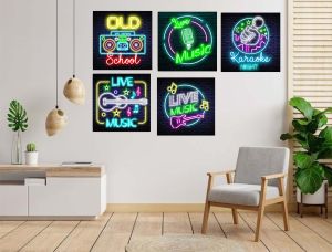 Hiasan dinding wall decor MDF Neon Flex menyala musik