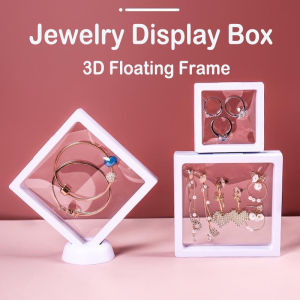 5pcs Anti-oxidation 3D Frame PP+PE Membrane Acrylic Jewelry Suspended Display Holder Watch Necklace Jewelry Photo Display Organizer Box Case with Base
