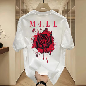 T-Shirt Wanita Lengan Pendek Longgar - Motif Mawar Korea-Jepang Katun Tipis Bernapas 2025 Baju Couple Slim Fit Kerah Bulat Tren Streetwear Casual Premium Gaya Amerika Gaya retro Modis Serbaguna Tops Slip - on Ukuran besar Womens Clothing