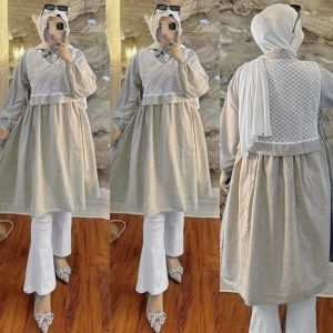AURA FASHION - Sabira Tunik Modern Kekinian Mat Katun Salur Mix Brukat Premium Ootd Lebaran Casual Daily