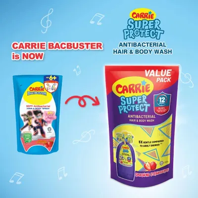Carrie Junior Super Protect Anti Bacterial Hair Body Wash Refill Blueberry Strawberry Cherry 475g