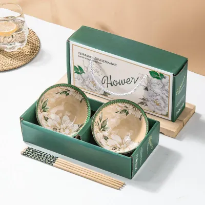 Bohemian Rice Bowl set Porcelain Bowl Ceramic Bowl Mangkuk Keramik Soup Bowl Doorgift Wedding Gift set Dinnerware hadiah < NO CHOPSTICK >