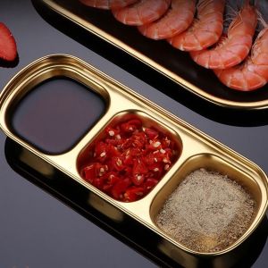 Khay nước chấm 3 ngăn inox Hàn Quốc G01 đựng gia vị 3 ngăn vàng bạc an toàn tiện lợi