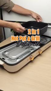 in stock-hot saleSwissThomas (68x28cm) Barbeque BBQ Steamboat Pot BBQ Grill Plate Detachable Electric Marble Stone Mookata Pot