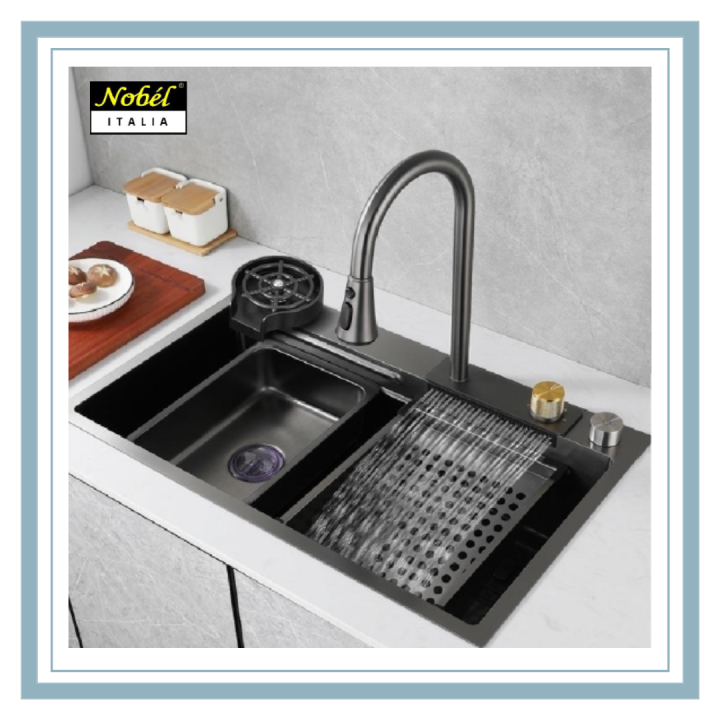 Nobel Stainless Steel Nano Waterfall Kitchen Sink In Gunmetal