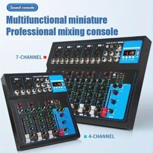 HELUVK US/EU Style F4/F7 Channels Audio Mixer with equalizer Professional 4/7 channel built-in EQ/recording function MG USB interface for Computer MP3 microphone Recording