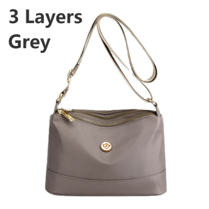 Simple Solid Color 3 Layers Nylon Sling Bag Large-capacity Womens Waterproof Shoulder Bag Big Crossbody Bag