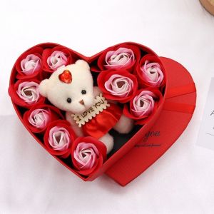 OPEAREY với chú gấu dễ thương Hộp quà bó hoa Đa năng Lãng mạn Quà tặng ngày lễ tình nhân Chất lượng cao Thanh lịch 10 bông hoa giả Quà tặng trang trí tiệc sinh nhật